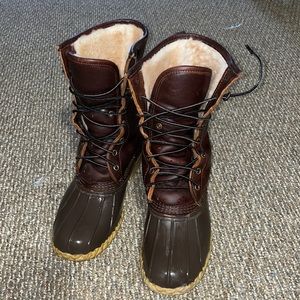 LL Bean boot. Dark brown leather. 10 inches. Shearling lined. Size 8M Women’s.
